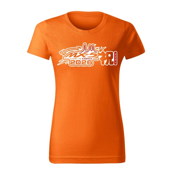 T-SHIRT ♀ | EIN-MX5-Event 2026 | M | orange | Vorderseite | mazda/mx5