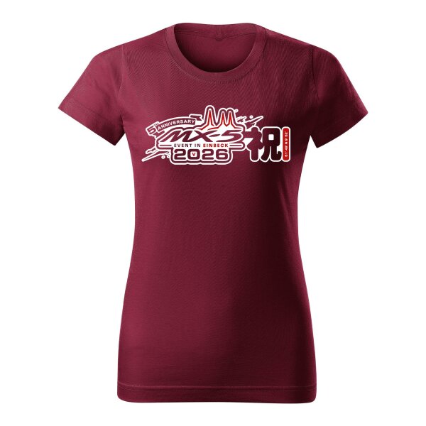 T-SHIRT ♀ | EIN-MX5-Event 2026 | S | granatrot | Vorderseite | mazda/mx5