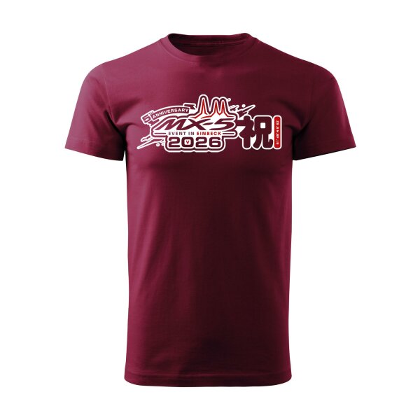 T-SHIRT ♂ | EIN-MX5-Event 2026 | S | granatrot | Vorderseite | mazda/mx5