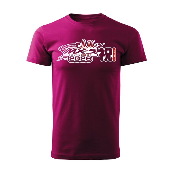 T-SHIRT ♂ | EIN-MX5-Event 2026 | S | fuchsiarot | Vorderseite | mazda/mx5