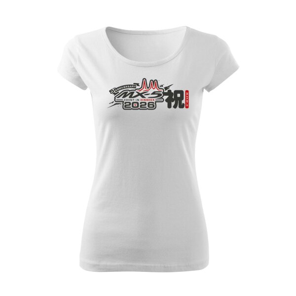 T-SHIRT ♀ | BOATNECK | EIN-MX5-Event 2026 | S | weiss | Vorderseite | mazda/mx5