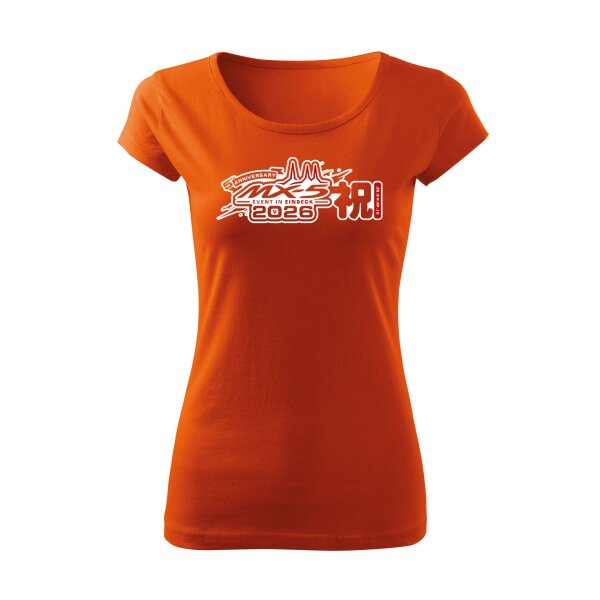 T-SHIRT ♀ | BOATNECK | EIN-MX5-Event 2026 | S | orange | Vorderseite | mazda/mx5