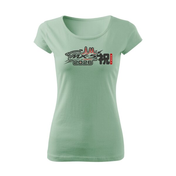 T-SHIRT ♀ | BOATNECK | EIN-MX5-Event 2026 | S | salbeigruen | Vorderseite | mazda/mx5