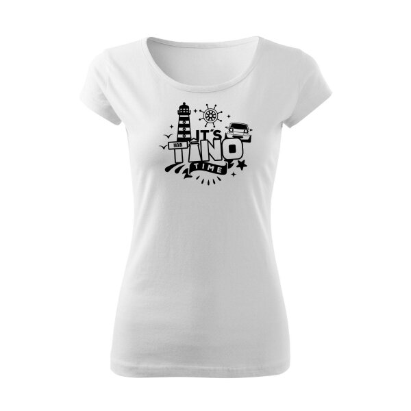 T-SHIRT ♀ | BOATNECK | TINO TIME | S | weiss | Vorderseite | mazda/mx5/na