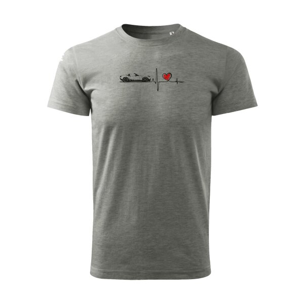 T-SHIRT ♂ | HEARTBEAT - CLASSIC | L | DUNKELGRAU-MELIERT | VORDERSEITE | MAZDA/MX5/ND