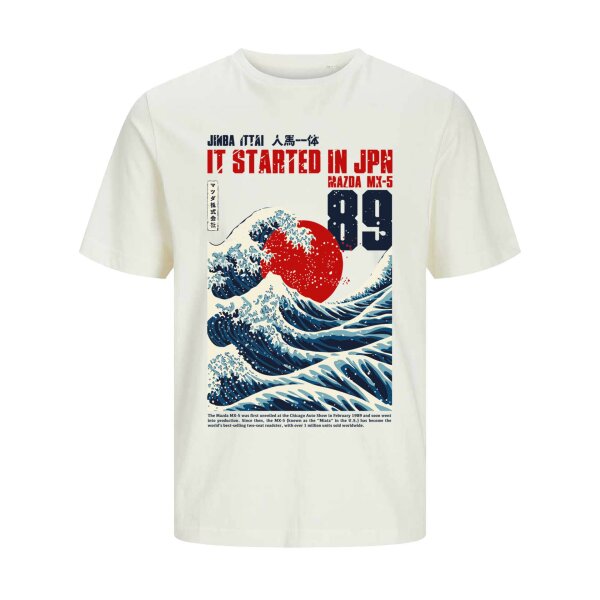 T-SHIRT ♂ | 01/2026 | STARTED IN JPN | MX-5 | S | egret | Vorderseite | mazda/mx5