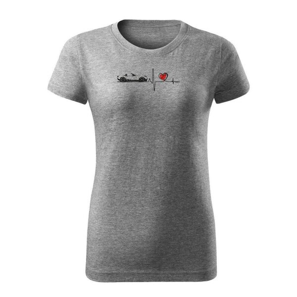 T-SHIRT ♀ | HEARTBEAT - CLASSIC | XL | DUNKELGRAU-MELIERT | VORDERSEITE | MAZDA/MX5/ND