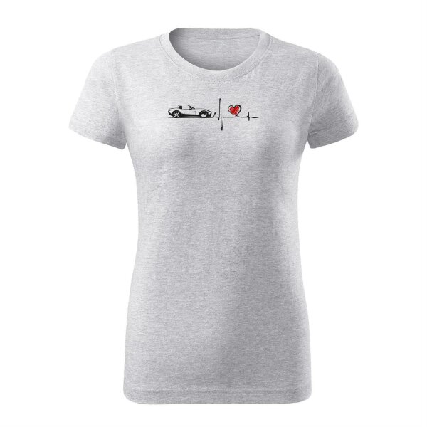 T-SHIRT ♀ | HEARTBEAT - CLASSIC | S | HELLGRAU-MELIERT | VORDERSEITE | MAZDA/MX5/RF