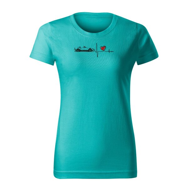 T-SHIRT ♀ | HEARTBEAT - CLASSIC | XXL | SMARAGDGRüN | VORDERSEITE | MAZDA/MX5/NC