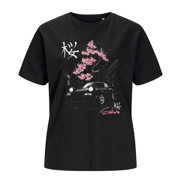 J&J T-SHIRT ♀ | 03/2026 | SAKURA | MX-5 | XXL | black | Vorderseite | mazda/mx5/na