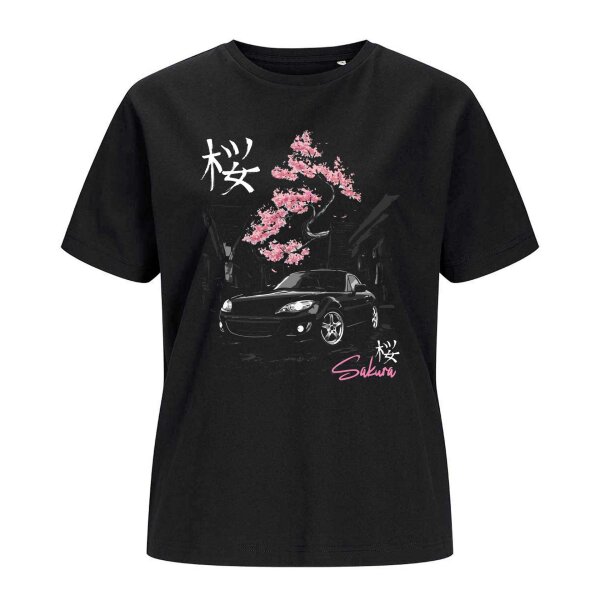 J&J T-SHIRT ♀ | 03/2026 | SAKURA | MX-5 | S | black | Vorderseite | mazda/mx5/nc