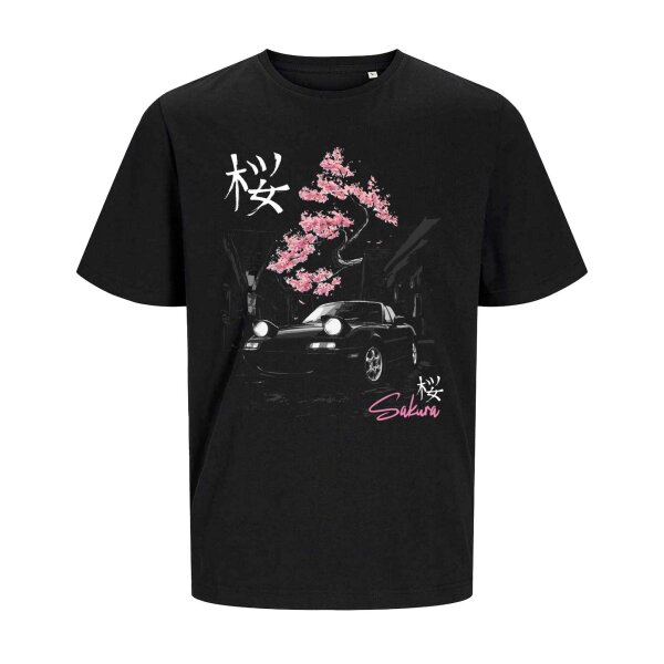 J&J T-SHIRT ♂ | 03/2026 | SAKURA | MX-5 | S | black | Vorderseite | mazda/mx5/na