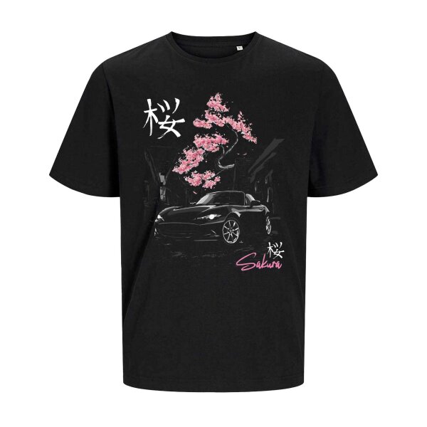 J&J T-SHIRT ♂ | 03/2026 | SAKURA | MX-5 | S | black | Vorderseite | mazda/mx5/nd