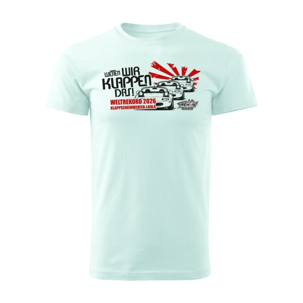 T-SHIRT ♂ | WETTEN WIR KLAPPEN DAS ... EIN-MX5-Event 2026 | L | frost | Vorderseite | mazda/mx5