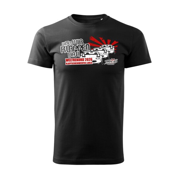 T-SHIRT ♂ | WETTEN WIR KLAPPEN DAS ... EIN-MX5-Event 2026 | XXL | schwarz | Vorderseite | mazda/mx5