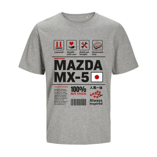 J&J T-SHIRT ⚥ | INGREDIENTS | MX-5 | M | light-grey-melange | Vorderseite | mazda/mx5