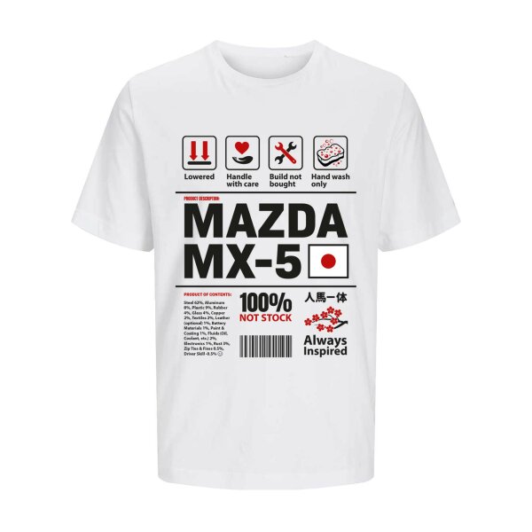 J&J T-SHIRT ⚥ | INGREDIENTS | MX-5 | M | white | Vorderseite | mazda/mx5