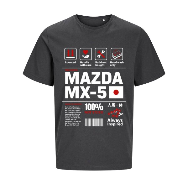J&J T-SHIRT ⚥ | INGREDIENTS | MX-5 | M | asphalt | Vorderseite | mazda/mx5