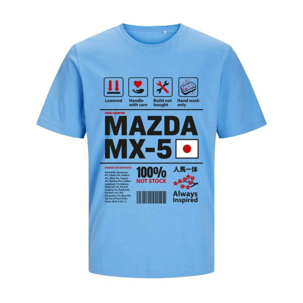 J&J T-SHIRT ⚥ | INGREDIENTS | MX-5 | XL | azure-blue | Vorderseite | mazda/mx5