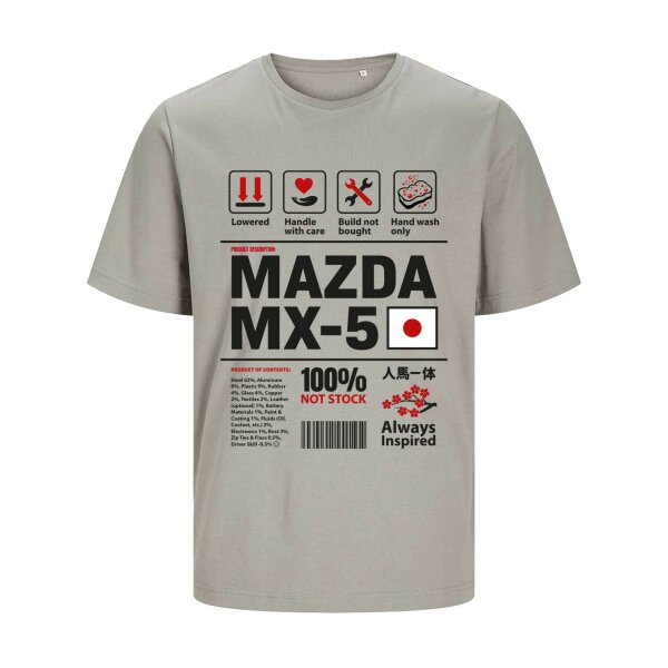 J&J T-SHIRT ⚥ | INGREDIENTS | MX-5 | M | drizzle | Vorderseite | mazda/mx5