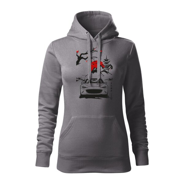04/24 | HOODIE ♀ | APRIL | M | STAHLGRAU | VORDERSEITE | MAZDA/MX5/ND
