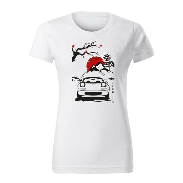 04/24 | T-SHIRT ♀ | APRIL | S | WEISS | VORDERSEITE | MAZDA/MX5/NA