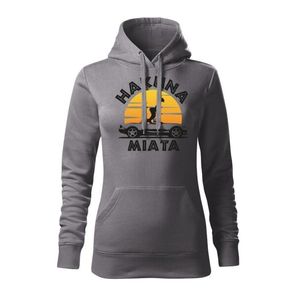 HOODIE ♀ | HAKUNA MIATA | L | stahlgrau | Vorderseite | mazda/mx5/nb