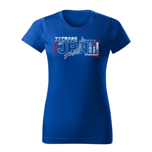 T-SHIRT ♀ | 01/2025 | IT STARTED IN JPN | MX-5 | S | koenigsblau | Vorderseite | mazda/mx5