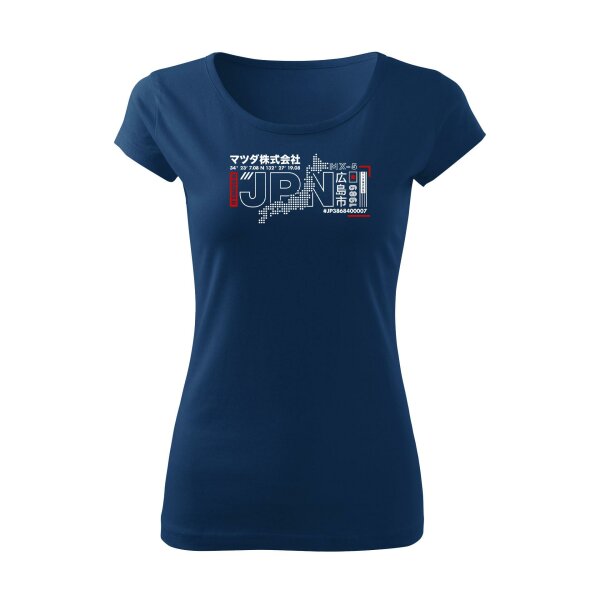 T-SHIRT ♀ | BOATNECK | 01/2025 | IT STARTED IN JPN | MX-5 | L | mitternachtsblau | Vorderseite | mazda/mx5