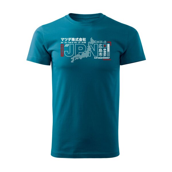 T-SHIRT ♂ | 01/2025 | IT STARTED IN JPN | MX-5 | L | petrolblau | Vorderseite | mazda/mx5