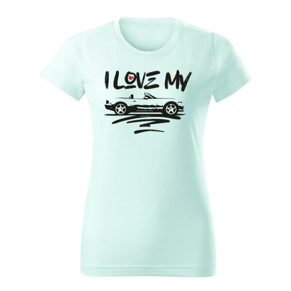 T-SHIRT ♀ | I LOVE MY MX-5 | L | frost | Vorderseite | mazda/mx5/nb