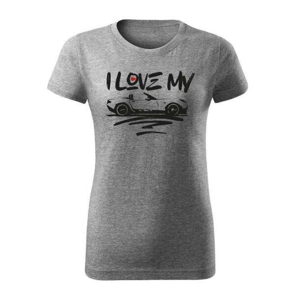 T-SHIRT ♀ | I LOVE MY MX-5 | S | dunkelgraumeliert | Vorderseite | mazda/mx5/nd