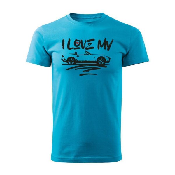 T-SHIRT ♂ | I LOVE MY MX-5 | M | tuerkisblau | Vorderseite | mazda/mx5/nc