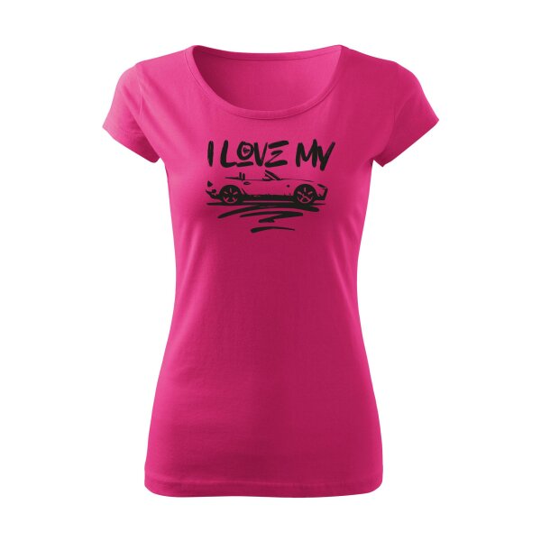 T-SHIRT ♀ | BOATNECK | I LOVE MY MX-5 | M | purpur | Vorderseite | mazda/mx5/nc