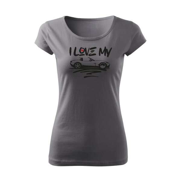 T-SHIRT ♀ | BOATNECK | I LOVE MY MX-5 | S | stahlgrau | Vorderseite | mazda/mx5/rf
