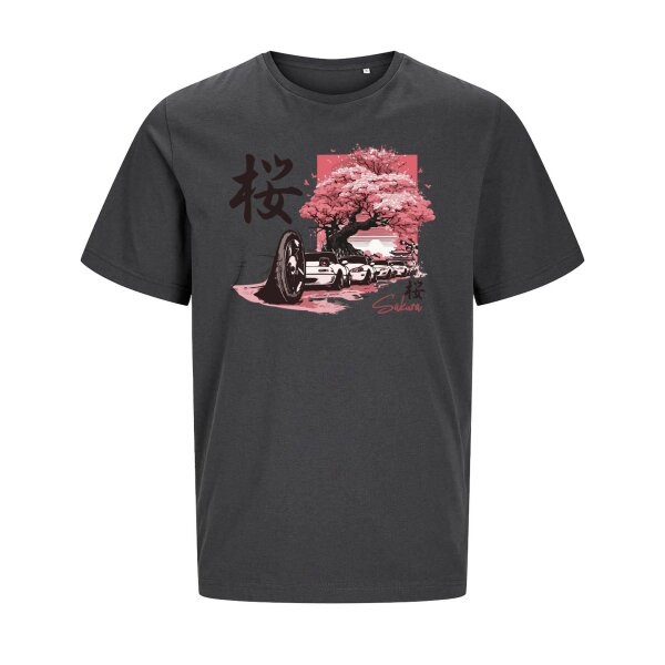 J&J T-SHIRT ♂ | 04/2025 | SAKURA | MX-5 | XL | asphalt | Vorderseite | mazda/mx5/na