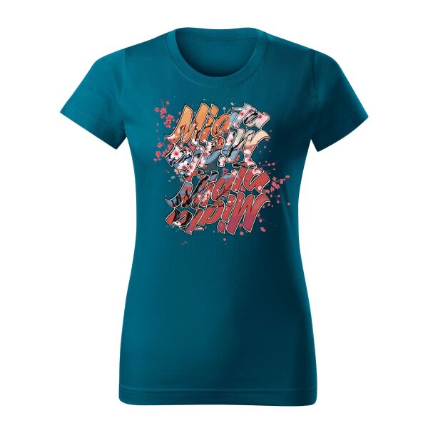 T-SHIRT ♀ | 04/2025 | MIATA SAKURA | MX-5 | L | petrolblau | Vorderseite | mazda/mx5