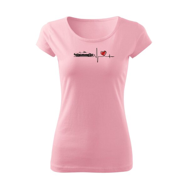 T-SHIRT ♀ | BOATNECK | HEARTBEAT - CLASSIC | L | ROSA | VORDERSEITE | MAZDA/MX5/NA