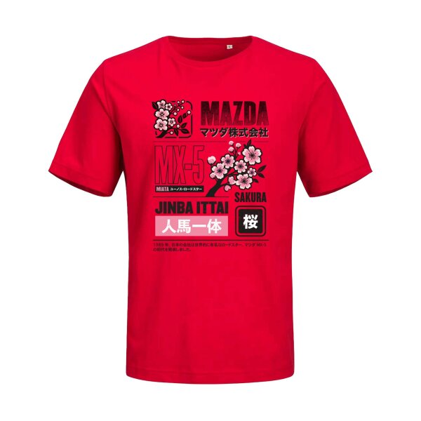 J&J T-SHIRT ♂ | JINBA ITTAI SAKURA | MX-5 | L | lipstick-red | Vorderseite | mazda/mx5
