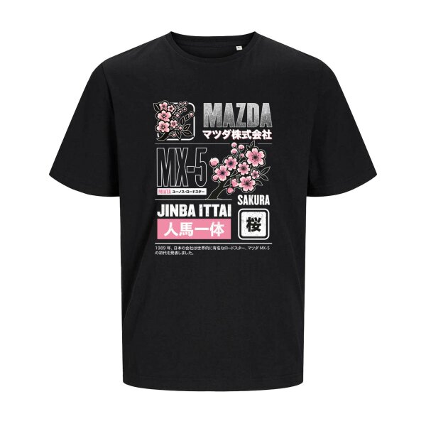 J&J T-SHIRT ♂ | JINBA ITTAI SAKURA | MX-5 | M | black | Vorderseite | mazda/mx5