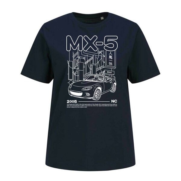 J&J T-SHIRT ♀ | 06/2025 | LINEART | MX-5 | XXL | navey-blazer | Vorderseite/Rückseite | mazda/mx5/nc