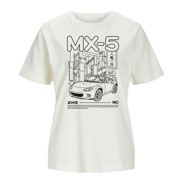 J&J T-SHIRT ♀ | 06/2025 | LINEART | MX-5 | XL | egret | Vorderseite/Rückseite | mazda/mx5/nc