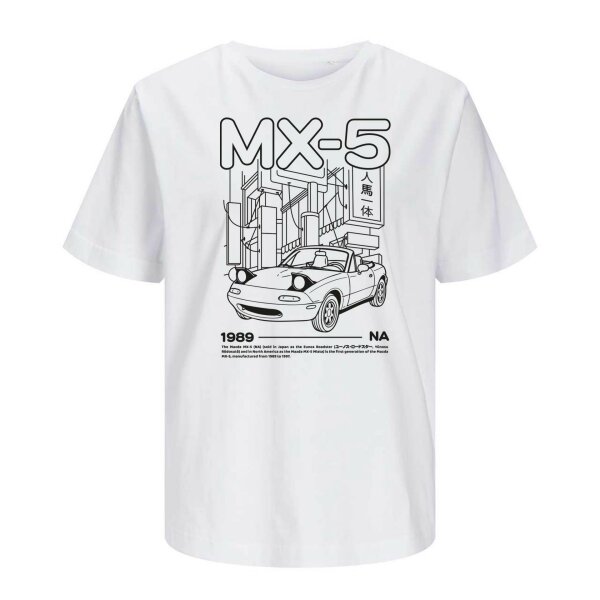 J&J T-SHIRT ♀ | 06/2025 | LINEART | MX-5 | S | white | Vorderseite/Rückseite | mazda/mx5/na