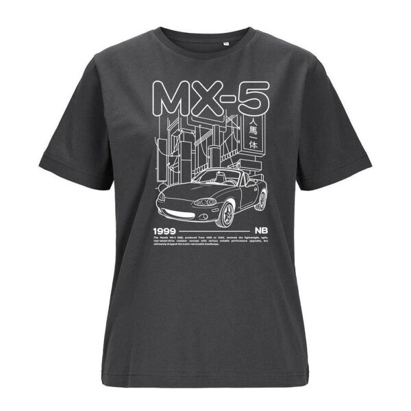 J&J T-SHIRT ♀ | 06/2025 | LINEART | MX-5 | L | asphalt | Vorderseite/Rückseite | mazda/mx5/nb