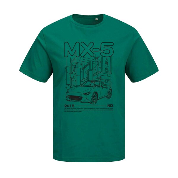 J&J T-SHIRT ♂ | 06/2025 | LINEART | MX-5 | XL | alpine-green | Vorderseite/Rückseite | mazda/mx5/nd