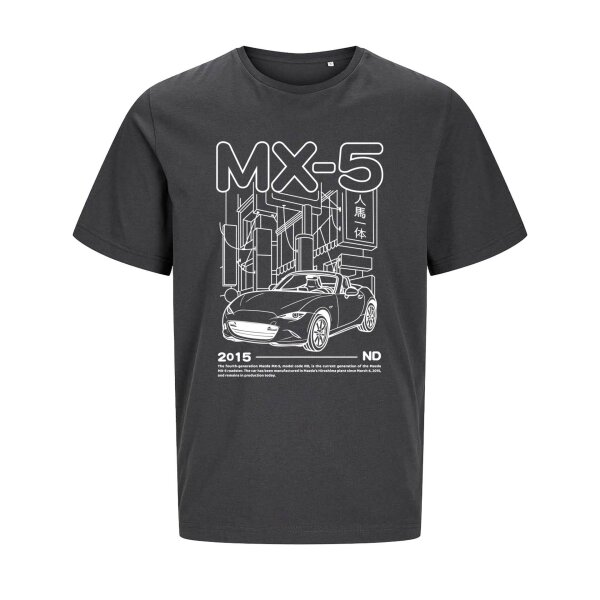 J&J T-SHIRT ♂ | 06/2025 | LINEART | MX-5 | L | asphalt | Vorderseite/Rückseite | mazda/mx5/nd