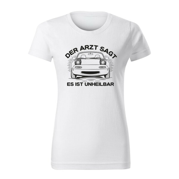 T-SHIRT ♀ | UNHEILBAR | S | weiss | Vorderseite/Rückseite | mazda/mx5/na