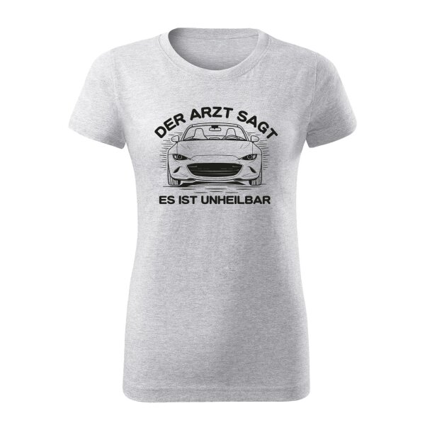 T-SHIRT ♀ | UNHEILBAR | M | hellgraumeliert | Vorderseite/Rückseite | mazda/mx5/nd