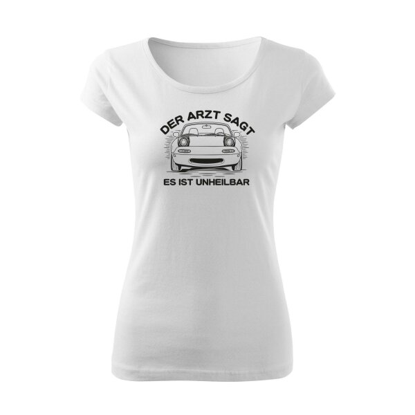 T-SHIRT ♀ | BOATNECK | UNHEILBAR | S | weiss | Vorderseite/Rückseite | mazda/mx5/na