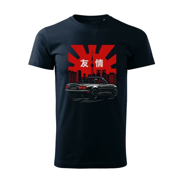 T-SHIRT ♂ | 07/2025 | FRIENDSHIP | MX-5 | XL | marineblau | Vorderseite/Rückseite | mazda/mx5/na